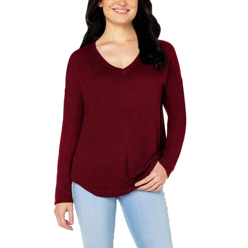 Well Worn Women's Long Sleeve V-Neck Top, Strawberry (Red), Size: Medium, New